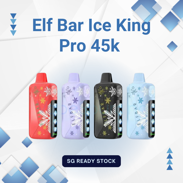 Elf Bar Ice King Pro 45K disposable vape device in Singapore showing transparent e-liquid tank design